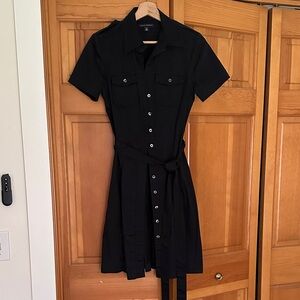 Banana Republic Black Short-Sleeve Shirt Dress with Tie Waist